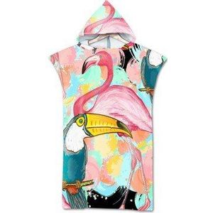 Flamingo Papegaai Gedrukt Hooded Badhanddoek Microfiber Voor Man Vrouw Poncho Volwassenen Wearable Zwemmen Strandlaken Badjas Strandlaken