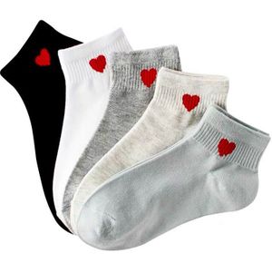 5 Paar Vrouwen Korte Sokken Rood Hart Leuke College Comfortabele Vrouwelijke Sokken Zachte Katoen Lente Zomer Herfst Meisjes Sok Meias sox