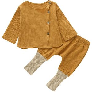 Baby Lente Herfst Kleding Peuter Kids Baby Meisjes Katoen Linnen Button Tops Broek Leggings 2 Stuks Outfits Kleding Warm dragen