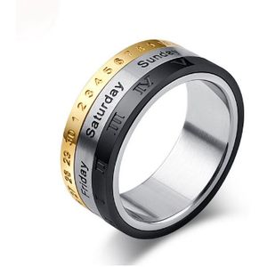 Nieuwkomers Kan Kiezen Datum En Week Roterende Ringen Voor Mannen En Vrouwen Titanium Staal Top Sieraden Drie Kleur mix Ring