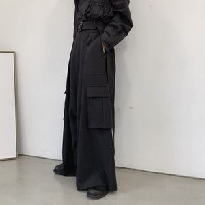 Mannen Japan Losse Casual Wijde Pijpen Cargo Broek Mannelijke Streetwear Hip Hop Punk Gothic Harem Riem Broek Kimono Rechte Rok broek