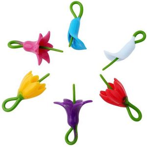 6/8/12Pcs Cute Pet Bloemen Siliconen Zuignap Glas Wijn Label Herkenner Bril Marker Fles Logo keuken Feestartikelen