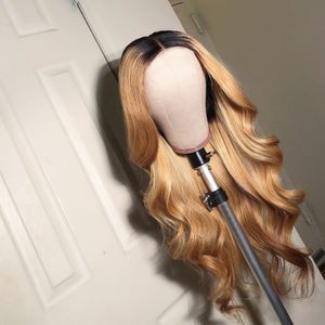 Lange Diepe Golf Ombre 1B27 * Synthetische Lace Front Pruiken Voor Zwarte Vrouwen Met Baby Haar Hittebestendige Vezel Cosplay pruik Cosplay Pruik