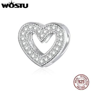 Wostu Lover 'S Heart Charm 100% 925 Sterling Zilver Zirconia Bead Hanger Fit Originele Armband Verloving Sieraden CTC213