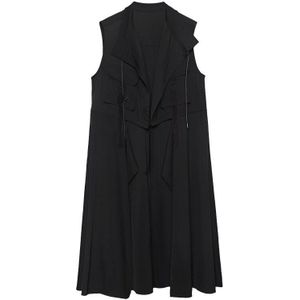 [Eam] Vrouwen Loose Fit Legergroen Trekkoord Big Size Lange Vest Stand Kraag Mouwloze Mode Tij Voorjaar herfst 1Y942