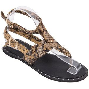 Zomer Vrouwen Gladiator Sandalen Snake Pu Enkelband Gesp Klinknagel Platte Flip Teen Strand Mode Casual Vrouwelijke Schoenen Dames