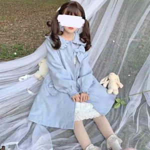 Japanse Zoete Lolita Mid Vrouwen Jas Herfst Winter Leuke Lange Mouwen Ruffle Thicken Claxon Losse Wollen Kleding