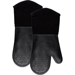 Siliconen Ovenwanten Met Gewatteerde Katoenen Voering-Professionele Hittebestendige Pannenlap Keuken Handschoenen-1 Paar (Zwart)