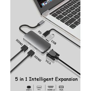 Mst Docking Station Hub Type C Hdmi Usb Vga Hub Voor Laptop Macbook Pro Lenovo Samsung 5 In 1 Adapter