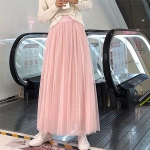 TIGENA 98cm Lange Maxi Tutu Tule Rok Vrouwen Mode Lente Zomer Koreaanse Hoge Taille Geplooide School Mesh Rok vrouwelijke