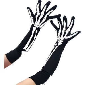 Skelet Print Cool Vrouwen Opera Lengte Nylon Handschoen Halloween Lady Gothic Hipster Punk Wanten Schrikken Props Handschoenen 50*10 Cm