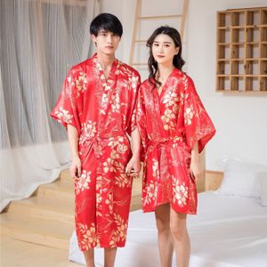 Japanse Traditionele Kleding Voor Paar Vrouwen Mannen Aziatische Gouden Gedrukt Kimono Vest Mode Nachtkleding Pyjama Yukata Gewaad