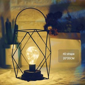 Nordic Retro Tafellamp Zwart Iron Minimalistische Koperdraad Nachtlampje Creatieve 3D Vintage Smeedijzeren Lamp Batterij Aangedreven