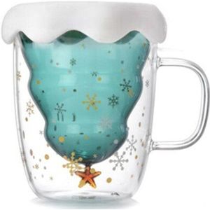 Kerstboom Ster Cup Vrolijk Kerstfeest Creatieve Transparante Dubbele Anti-Brandwonden Glas Koffie Melk Cup Childrens Kerstcadeau
