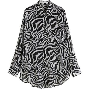 Xitao Trend Zebra Print Shirt Vrouwen Mode Losse Plus Size Wilde Vrouwen Blouses Lange Mouwen Streetwear Herfst WJ1355