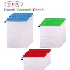 3Pcs/15Pcs Herbruikbare Mesh Produceren Bags Wasbare Milieuvriendelijke Tassen Voor Kruidenier Opslag Fruit Groente Speelgoed Diversen Organizer tas