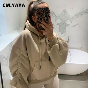 Cm. Yaya Herfst Winter Geborsteld Vrouwen Hoodies Solid Casual Volledige Mouw Truien Fleece Vrouwen Sweatshirts