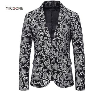 Cashew Bloem Goud Stempelen Pak Jurk Prestaties Jas Nachtclub Bar Party Suits Slim Fit Stage Performance Blazer Jas Heren