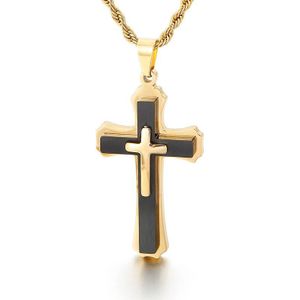 Cross Ketting Voor Mannen Gold Filled Rvs Dubbele Laag Kruis Hanger Ketting Eenvoudige Religieuze Sieraden Voor Zoon Jongen