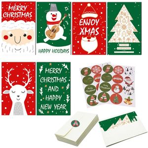 24 Stuks Kerstkaarten Kerstman Cartoon Festival Kaart Met Envelop Brief Papier Ronde Sticker Voor Jaar Postcard kaart