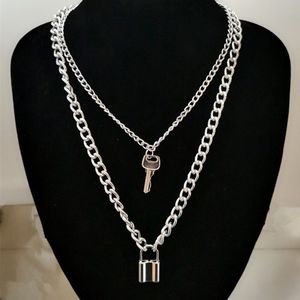Punk Retro Metalen Key Lock Hanger Ketting Vrouwelijke Zilver Kleur Lange Ketting Sleutelbeen Kettingen Voor Vrouwen Hals Sieraden