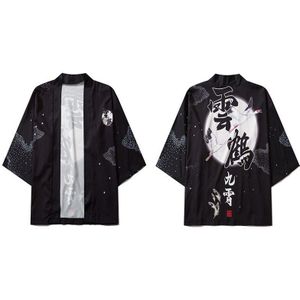 Gonthwid Kimono Vest Jassen Shirts Harajuku Kranen Maan Print Blouse Yukata Jasje Shirt Streetwear Hip Hop Casual Tops