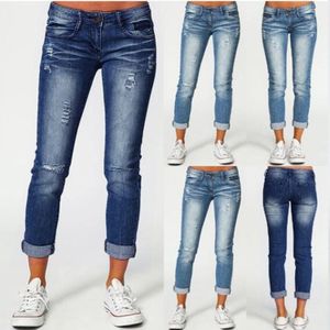 Vrouwen Skinny Hoge Taille Jeans Zomer Herfst Casual Geript Manchetten Enkellange Potlood Stretch Slanke Broek Plus Size