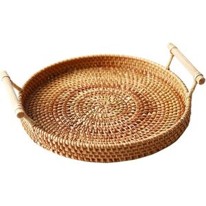 Rotan Opslag Lade, Ronde Mand Met Handvat, Hand-Geweven, rotan Lade Rieten Mand Brood Fruit Ontbijt Display L