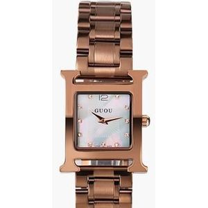 Mode Guou Lederen Of Rose Gold Stee Vrouwen Meisje Horloges Vierkante Eenvoudige Casual Quartz Water Resistant Horloges