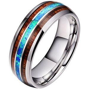 8Mm Hawaiian Koa Hout Blauw Opal Shell Rvs Ring Tungsten Wedding Bands Paar Ringen Voor Vrouwen Mannen Boho sieraden