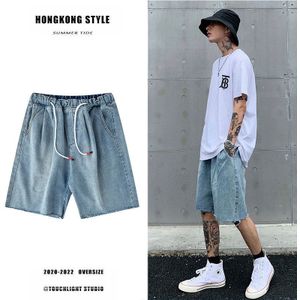 Licht Gekleurde Denim Shorts Voor Mannen Vrouwen Koppels Wave Card Losse Rechte Tinten Zomer Dunne Denim shorts