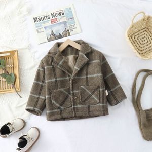 Winter Baby Jongens Dikke Wollen Plaid Revers Kraag Geul Jassen Kinderen Kids Bovenkleding Engeland Stijl Blazers Jassen casaco