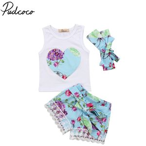 Kleine Meisjes 3 Stks Bloemen Zomer Kleding Set Peuter Meisje Kleding Bloemen Vest Tops + Lace Shorts Outfits Bloem Set