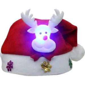 Kerstmuts LED Licht Cartoon Kerstman/Elanden/Snowman Xmas Cap voor Volwassen Kinderen L666
