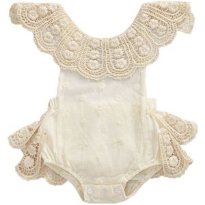 Focusnorm 0-18M Pasgeboren Baby Meisje Bodysuit Solid Lace Bloemen Mouwloze Ruche Tutu Playsuit Jumpsuit Outfit Prinses Kleding