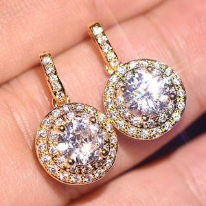 Luxe Bling Diamanten Dangle Oorbellen Voor Vrouwen Rose Wit Goud Kleur Pendientes Mujer Brinco Sieraden Ins Bijoux Bague