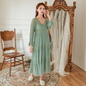 Hanxiuju Zachte Modal 2 Stuks Vrouwen Gewaad Sets Lente Herfst Vintage Prinses Gaas Lange Nachtkleding Meisjes Tiered Night Jurk