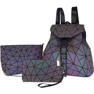 Vrouwen Rugzak Geometrische Lichtgevende Schooltas Voor Tiener Meisje Crossbody Tas Voor Dames Rugzakken Tas Set Clutch En Portemonnee