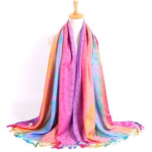 Moslim Etnische Stijl Vrouwelijke Retro Jacquard Kwastje Sjaal Jacquard Katoen Veer Reizen En Najaar Lange Bohemian Shawl