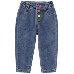 Kinderen Jeans Broek Jongens Meisjes Lange Broek Regenboog Knop Casual Broek Meisjes 2 4 5 6 7 8 Leeftijd Sport kleding Lente Herfst