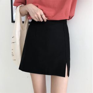 Rokken Vrouwen Solid Black Bodycon Split Office Dames Stiksels Ulzzang Hoge Taille Slim Mini Rok Student Trendy Eenvoudige