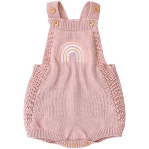 Baby Zomer Kleding Baby Baby Meisjes Mouwloze Jumpsuit Gebreide Speelpakjes Geborduurde Regenboog Patroon Basic Bodysuit