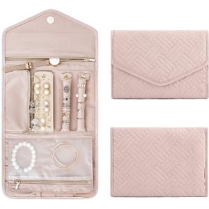 Reizen Sieraden Organisator Roll Opvouwbare Sieraden Case Voor Reis-Ringen Kettingen Armbanden Oorbellen Roze