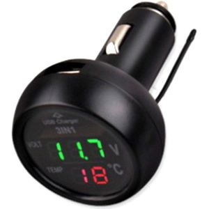 3 In 1 Auto Multifunctionele Voltmeter Auto Led Digitale Thermometer 12V/24V Meter Voltmeter Sigarettenaansteker Auto usb Charger