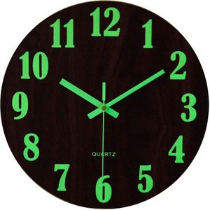 Lichtgevende Wandklok Horloge Houten Wandklok Vintage Stijl Voor Home Decor Stille Non-Tikkende Grote Lichtgevende Nummers Klokken