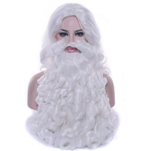 Kerstman Baard Pruik Lang Golvend Haarstukje Wit Set Fancy Gezichtshaar Kerstcadeaus Feestelijke Kostuum Cosplay Pruik Pelucas