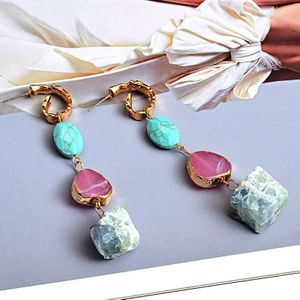 Kleurrijke Lange Onregelmatige Natuursteen Oorbellen Hoge Handgemaakte Druppel Oorbel Mode-sieraden Accessoires Voor Vrouwen