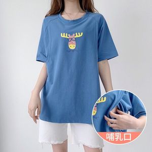 Fawn Patroon Blauwe Katoenen Verpleging T-shirt Plus Size Moederschap Kleding Postpartum Dragen Grote Omvang Moederschap Tops Zwangere 9179