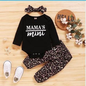 3-18M Spring Girls Leopard Outfits Girls O-neck Long Sleeve T-Shirts Baby Tops Pants Headband Set Toddler outfit