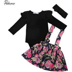 Pudcoco Kids Baby Meisjes Bloem Kleding Set Prinses Romper Lange Mouw Baby Baby Girl Bloemen Rokken Party Mini Outfit